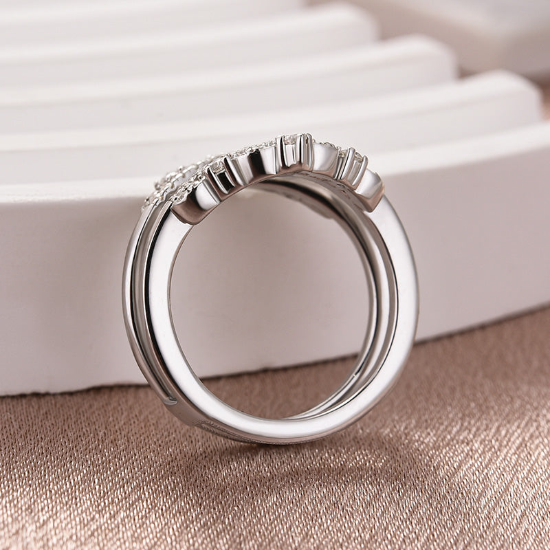 Louily Exclusive Moissanite Round Cut Jacket Wedding Band For Women In Sterling Silver - louilyjewelry