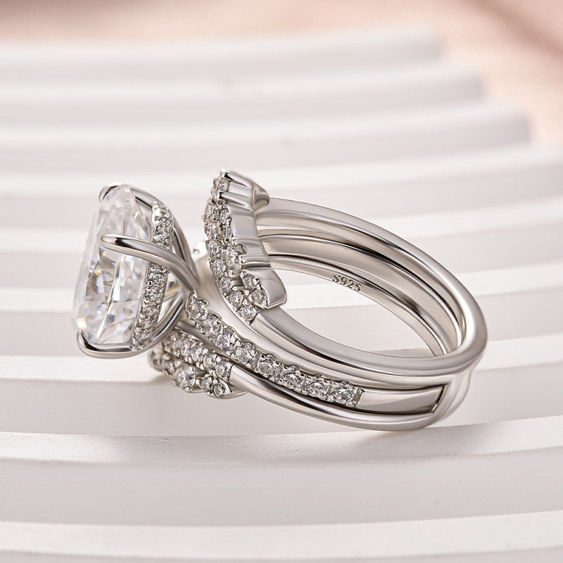 Moissanite 4.0 Ct Oval Cut Insert Wedding Ring Set With Jacket Stack Wedding Band - louilyjewelry