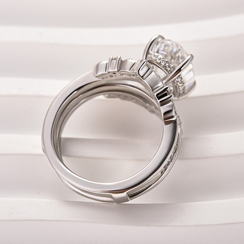 Moissanite 4.0 Ct Oval Cut Insert Wedding Ring Set With Jacket Stack Wedding Band - louilyjewelry