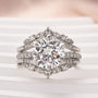 Moissanite 3.0 Ct Round Cut Insert Wedding Ring Set With Jacket Stack Wedding Band - louilyjewelry