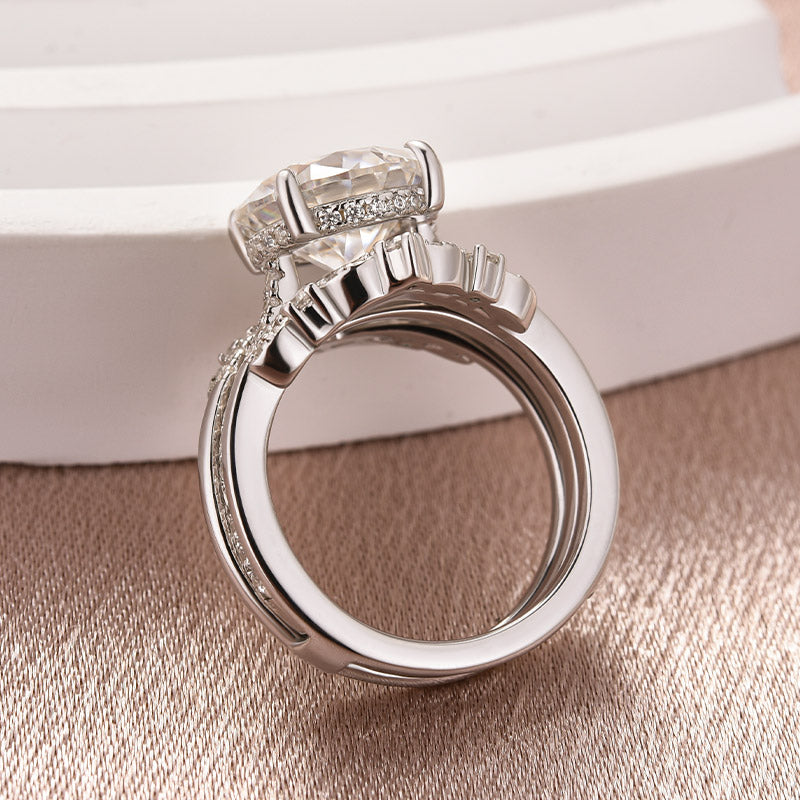 Moissanite 4.0 Ct Round Cut Insert Wedding Ring Set With Jacket Stack Wedding Band - louilyjewelry
