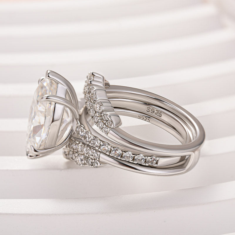 Moissanite 4.0 Ct Marquise Cut Insert Wedding Ring Set With Jacket Stack Wedding Band - louilyjewelry