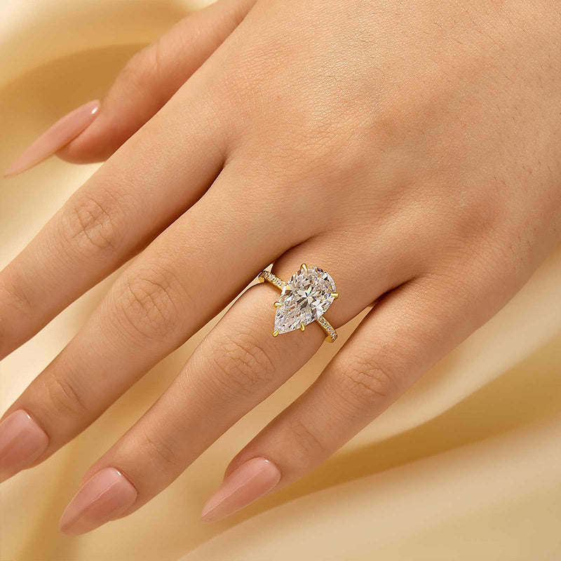 S925 3.0Ct/4.5Ct Pear Cut Engagement Ring Gold Plated Travel Ring For Everyday Wear