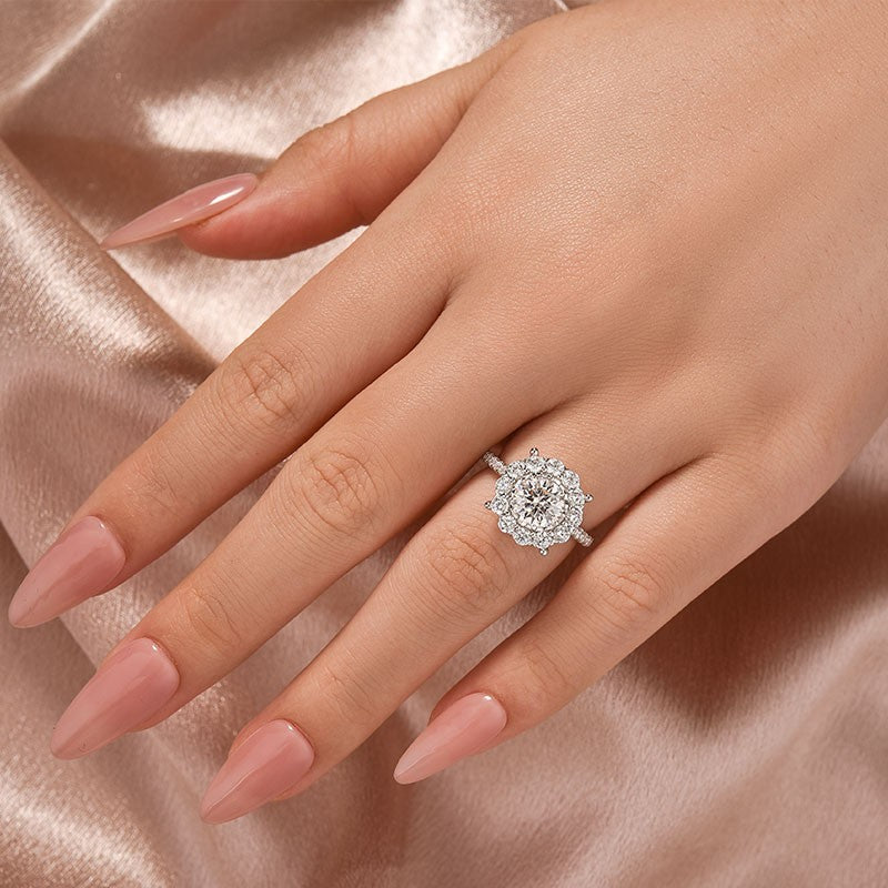 Moissanite 1.2Ct Halo Round Cut White Gold Engagement Ring - louilyjewelry