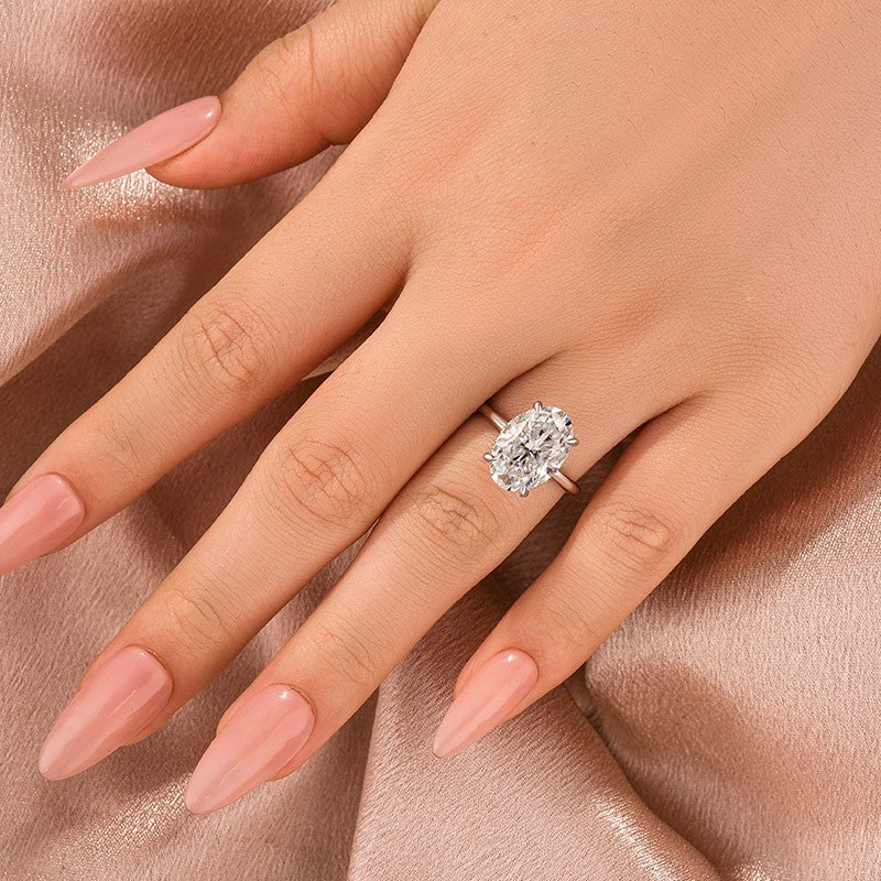 Moissanite Solitaire 5.50 Ct Oval Cut White Gold Promise Ring For Women - louilyjewelry