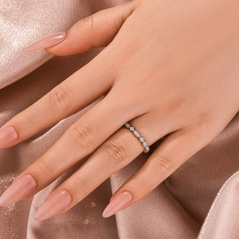 Moissanite 0.3Ct White Gold Pavé Eternity Wedding Ring - louilyjewelry