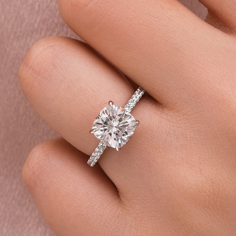 Moissanite 2.5 Ct Square Cushion Cut White Gold Promise Bridal Ring - louilyjewelry