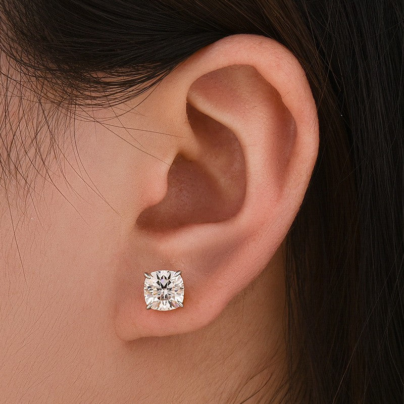 Moissanite 2.0Ct Cushion Cut Stud Earrings In Sterling Silver - louilyjewelry