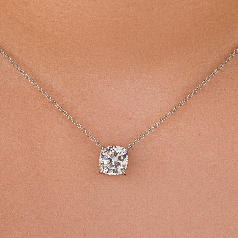 Moissanite 3.5Ct Cushion Cut White Gold Pendant Necklace - louilyjewelry