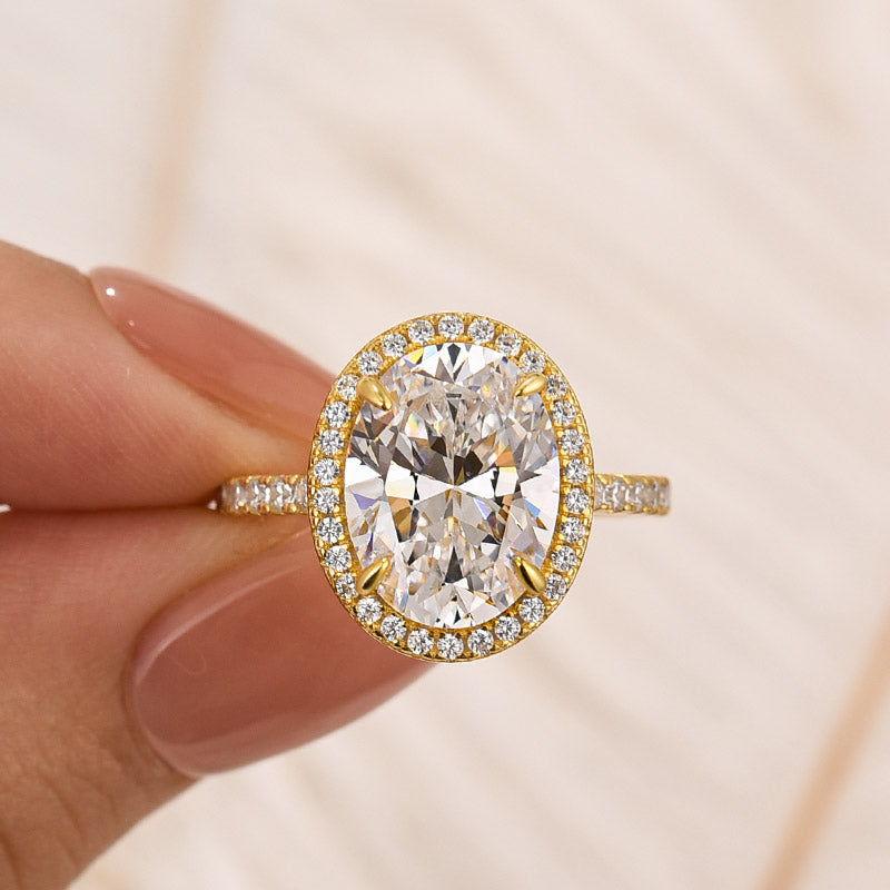 Louily Halo Oval Cut Simulated Diamond Engagement Ring In Sterling Silver