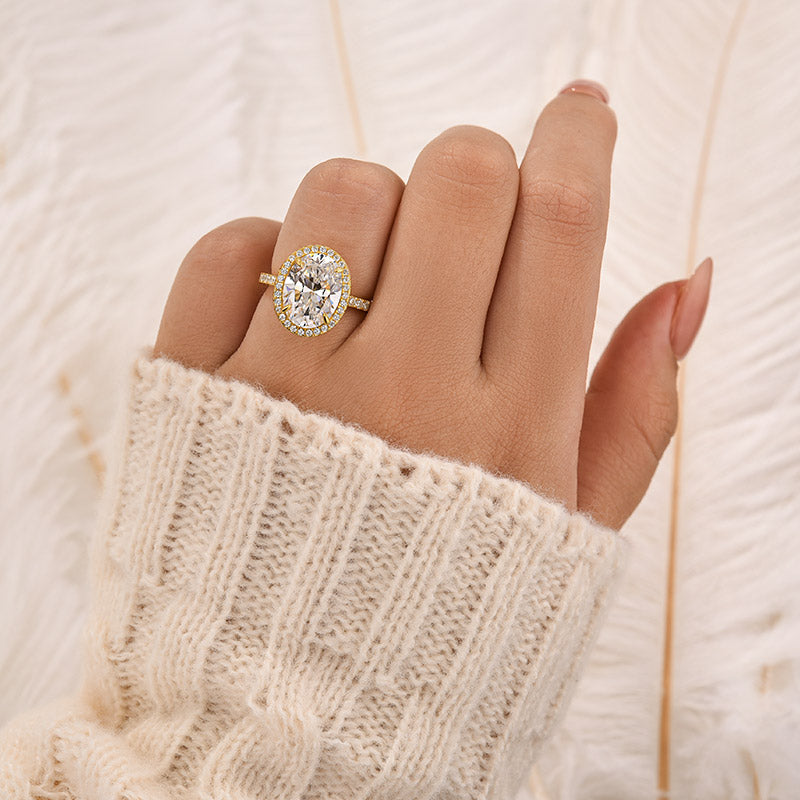Louily Halo Oval Cut Simulated Diamond Engagement Ring In Sterling Silver