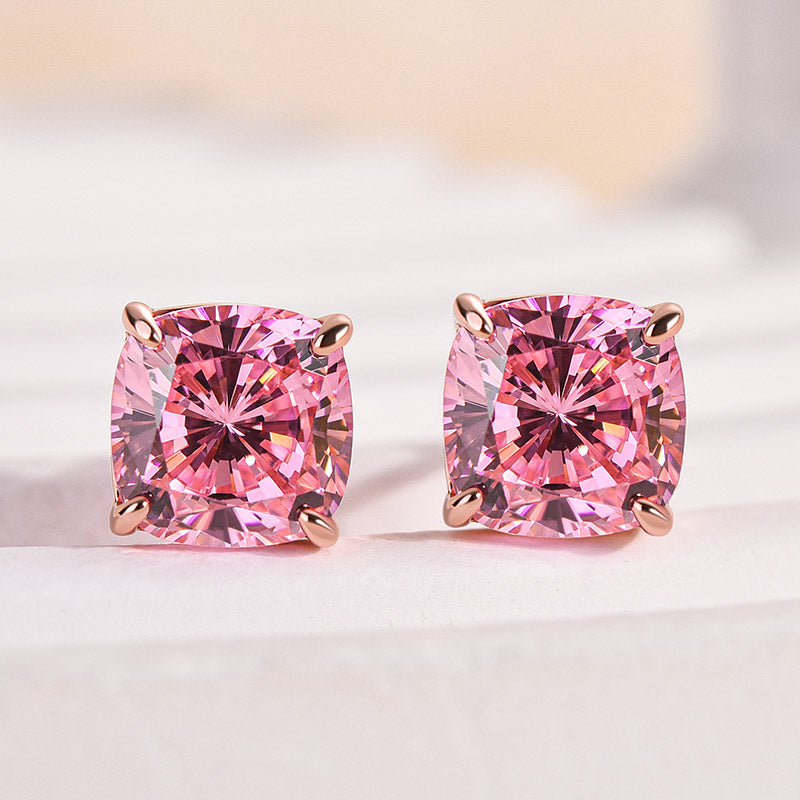 Louily Lovely Rose Gold Morganite Pink Cushion Cut Earrings - louilyjewelry