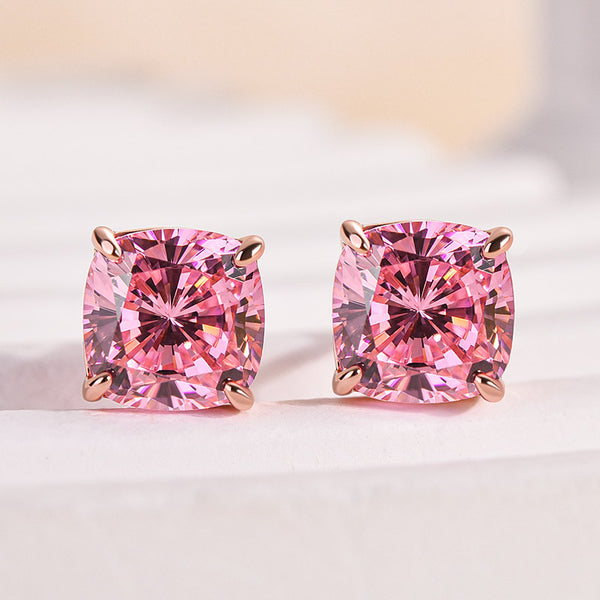 Louily Lovely Rose Gold Morganite Pink Cushion Cut Earrings