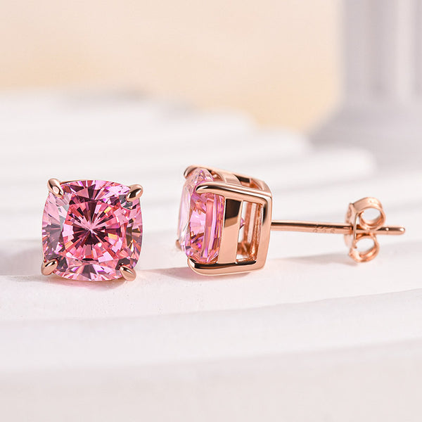 Louily Lovely Rose Gold Morganite Pink Cushion Cut Earrings