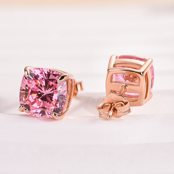 Louily Lovely Rose Gold Morganite Pink Cushion Cut Earrings