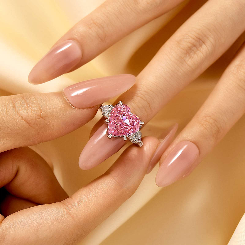 Louily Royal Romantic Pink Stone Heart Cut Engagement Ring In Sterling Silver - louilyjewelry