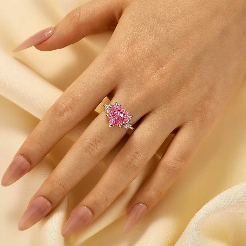 Louily Royal Romantic Pink Stone Heart Cut Engagement Ring In Sterling Silver - louilyjewelry