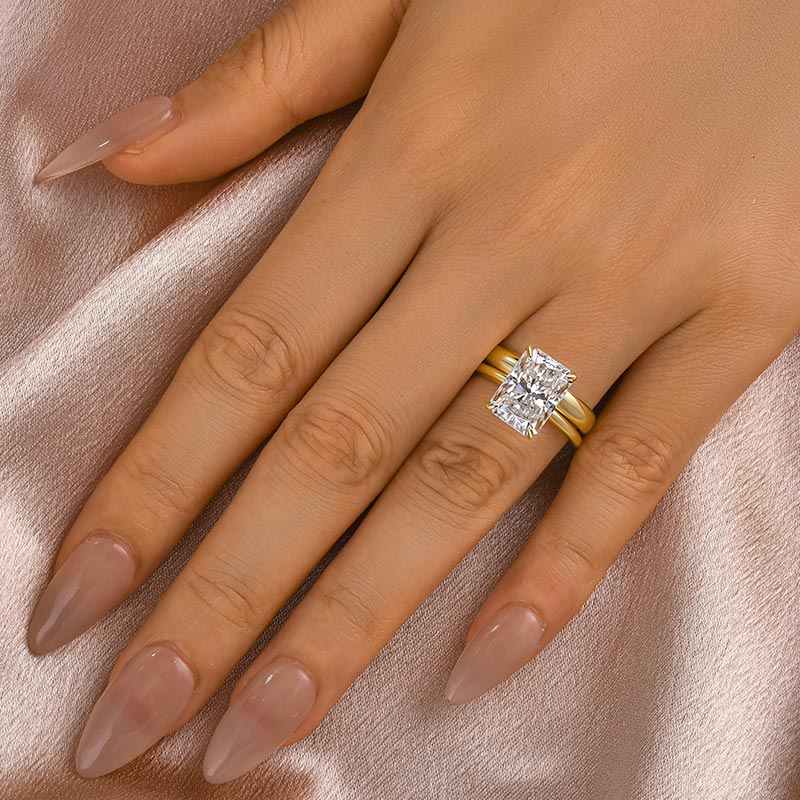 Louily Moissanite 4.5 Ct Radiant Cut Yellow Gold Wedding Ring Set with Wide Band - louilyjewelry