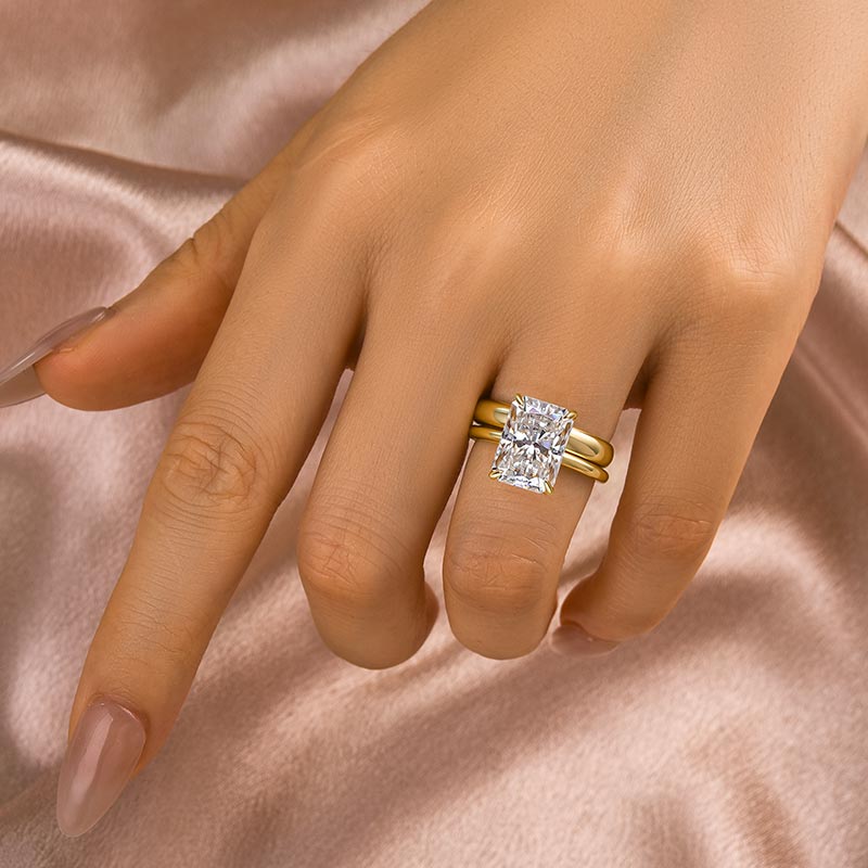 Louily Moissanite 4.5 Ct Radiant Cut Yellow Gold Wedding Ring Set with Wide Band - louilyjewelry