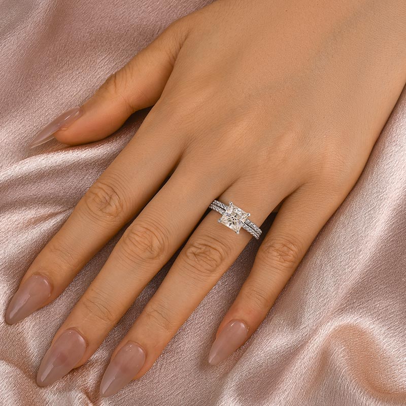 S925 Square 2.0Ct Princess Cut Wedding Ring Set In Sterling Silver Stackable Ring Set For Women
