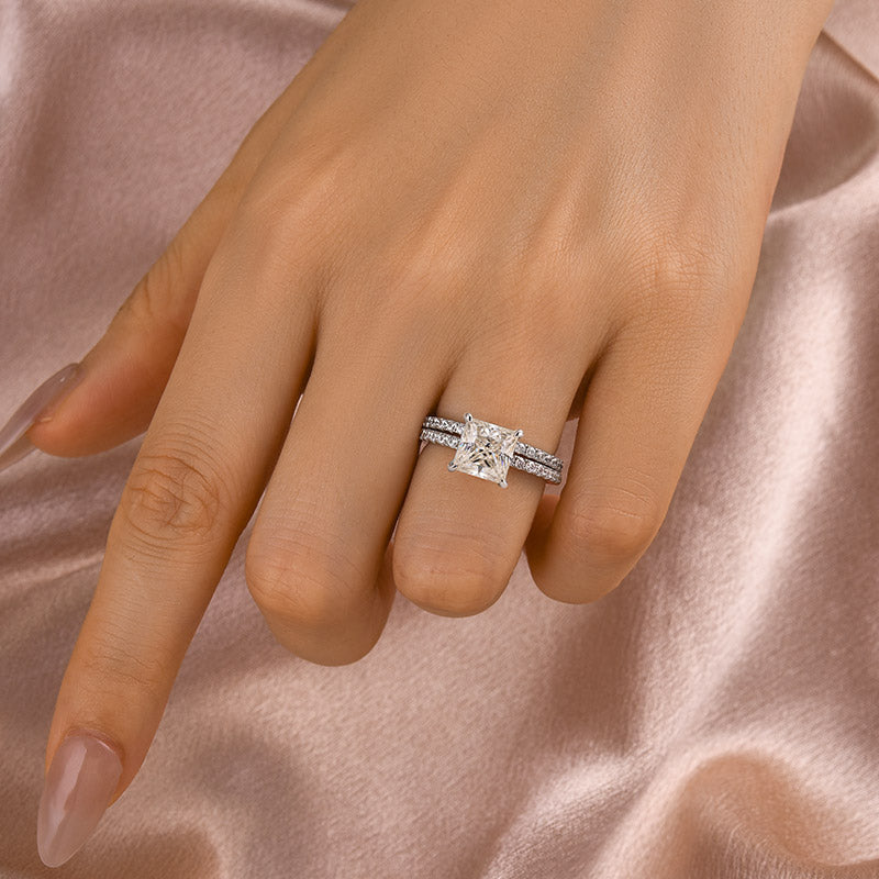 Louily Moissanite 2.0 Carat Square Princess Cut Wedding Ring Set - louilyjewelry