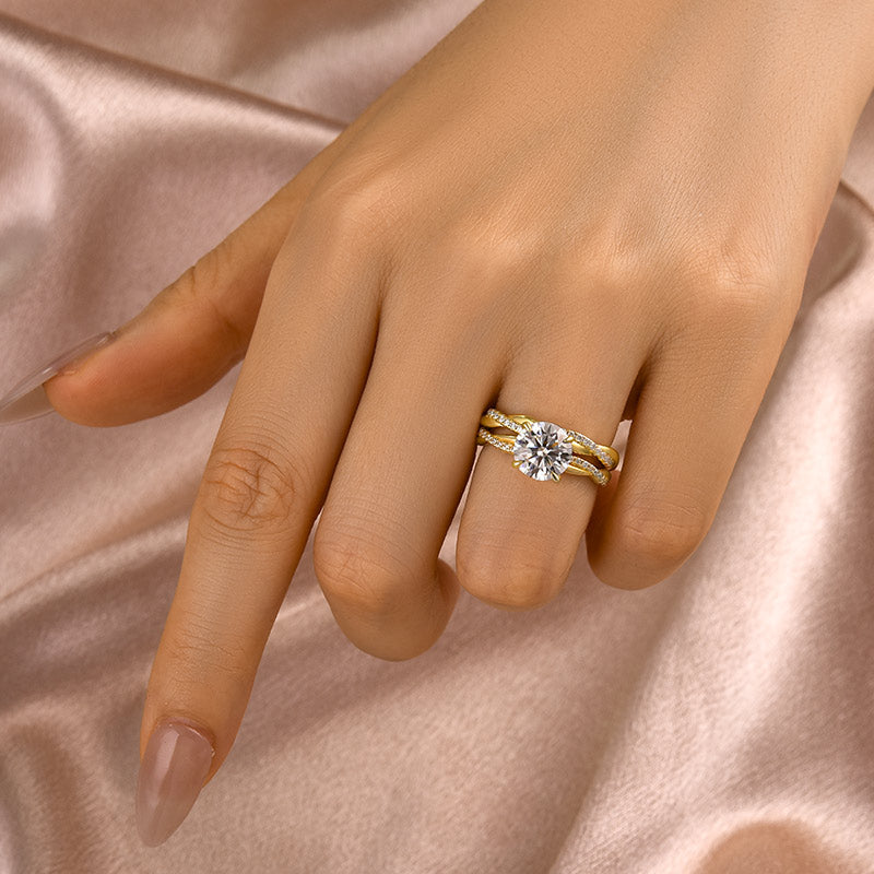 Louily Moissanite 2.0 Carat Round Cut Twist Wedding Ring Set - louilyjewelry