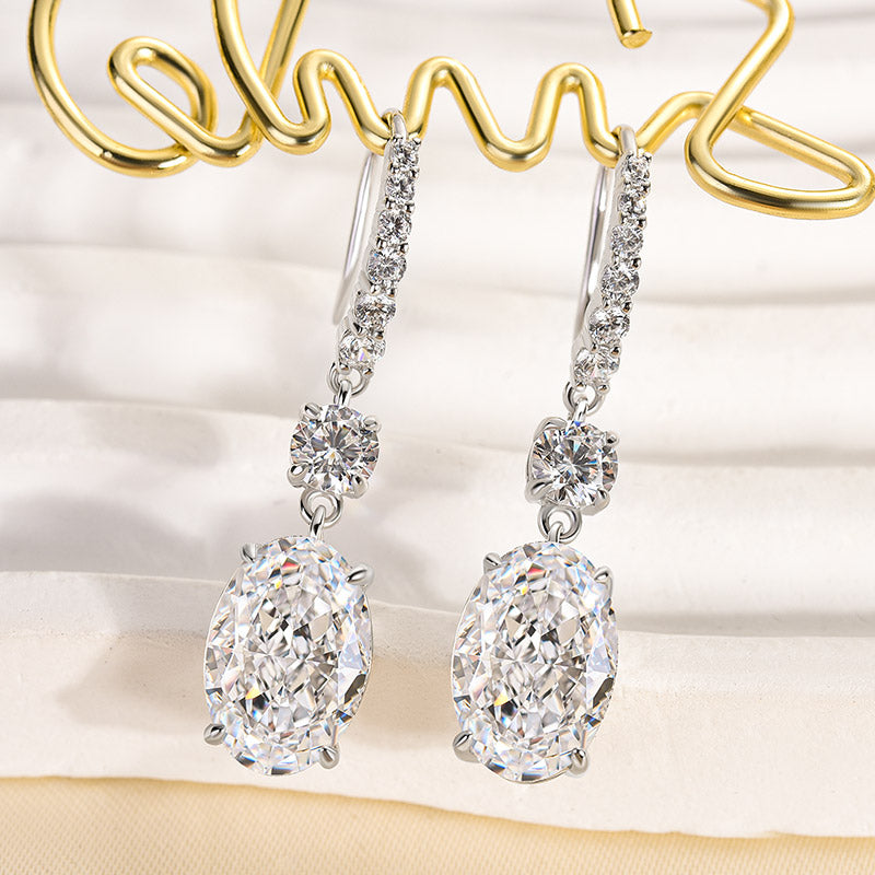 Louily Sterling Silver Luxury Oval Cut Drop Earrings - louilyjewelry