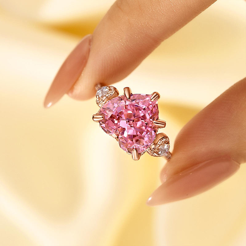Louily Royal Romantic Pink Stone Heart Cut Engagement Ring In Sterling Silver - louilyjewelry