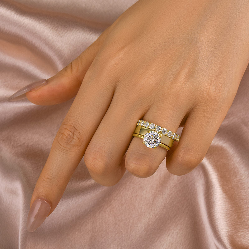 Louily Moissanite 3PC Round Cut Wedding Ring Set With Wide Wedding Band - louilyjewelry