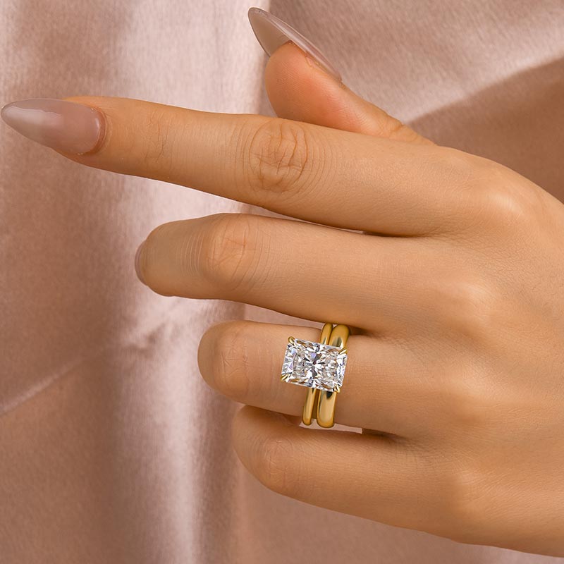 Louily Moissanite 4.5 Ct Radiant Cut Yellow Gold Wedding Ring Set with Wide Band - louilyjewelry