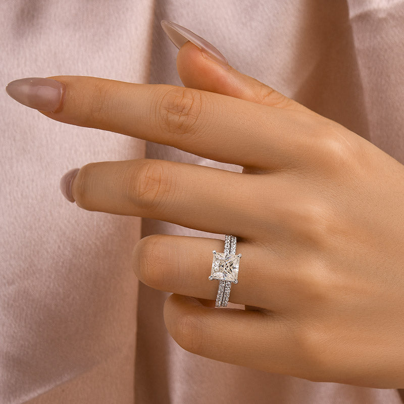 Louily Moissanite 2.0 Carat Square Princess Cut Wedding Ring Set - louilyjewelry