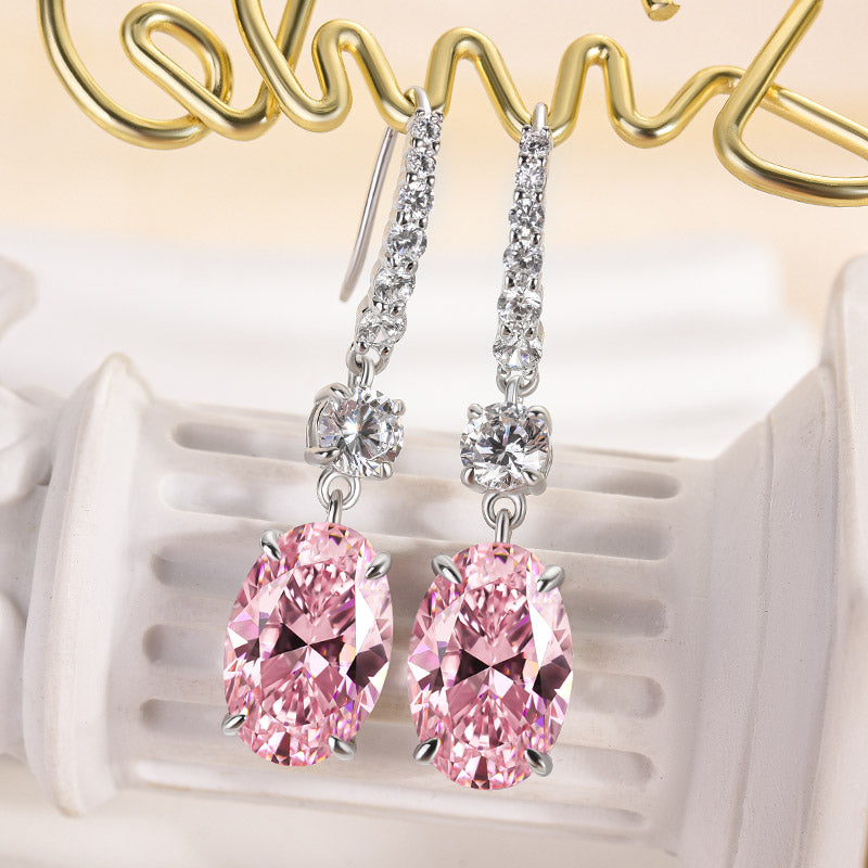 Louily Sterling Silver Luxury Pink Sapphire Oval Cut Drop Earrings - louilyjewelry