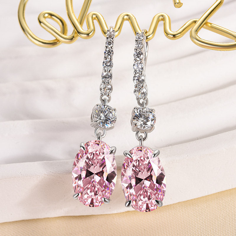 Louily Sterling Silver Luxury Pink Sapphire Oval Cut Drop Earrings - louilyjewelry