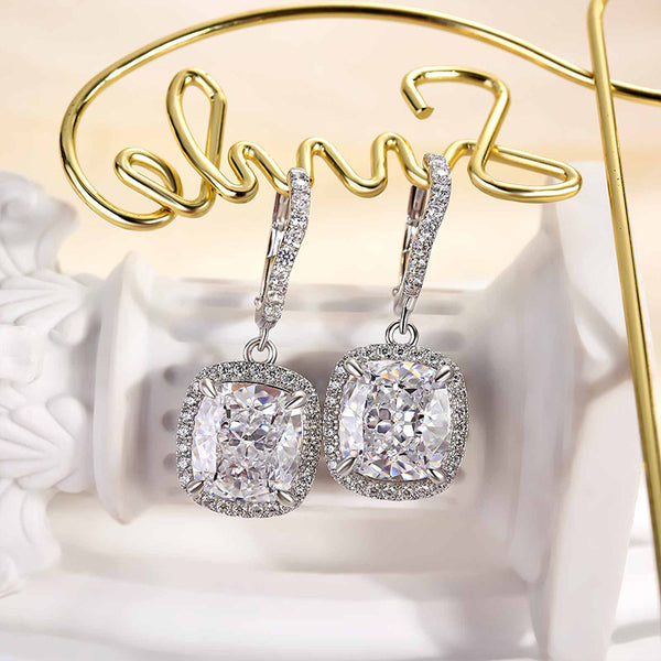 Louily Special Halo Design Cushion Cut Women's Earrings