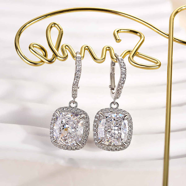 Louily Special Halo Design Cushion Cut Women's Earrings