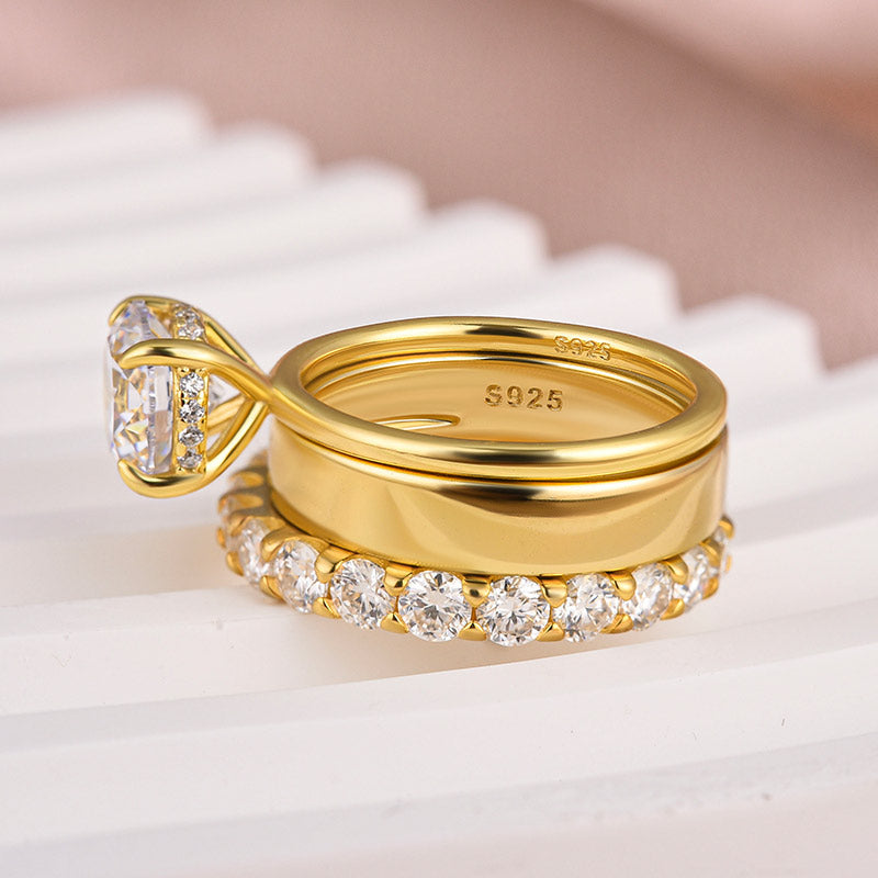 Louily Moissanite 3PC Round Cut Wedding Ring Set With Wide Wedding Band - louilyjewelry