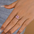 Louily Rose Gold Peachy Pink Stone Cushion Cut Engagement Ring With Double Halo - louilyjewelry
