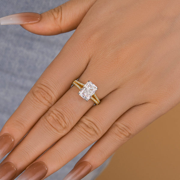 Louily Two-Tone Split Shank Radiant Cut Engagement Ring