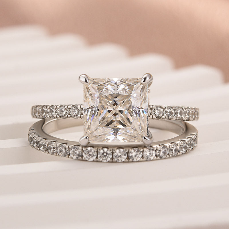 Louily Moissanite 2.0 Carat Square Princess Cut Wedding Ring Set - louilyjewelry