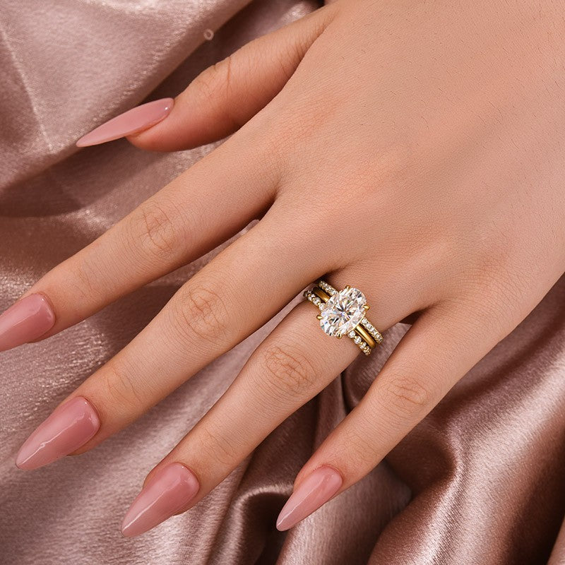 Moissanite Solitaire 4.0Ct Oval Cut Yellow Gold Women's Wedding Ring Set - louilyjewelry