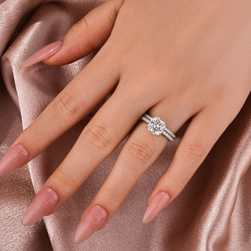 Moissanite 2.5Ct Cushion Cut White Gold Bridal Wedding Ring Set - louilyjewelry
