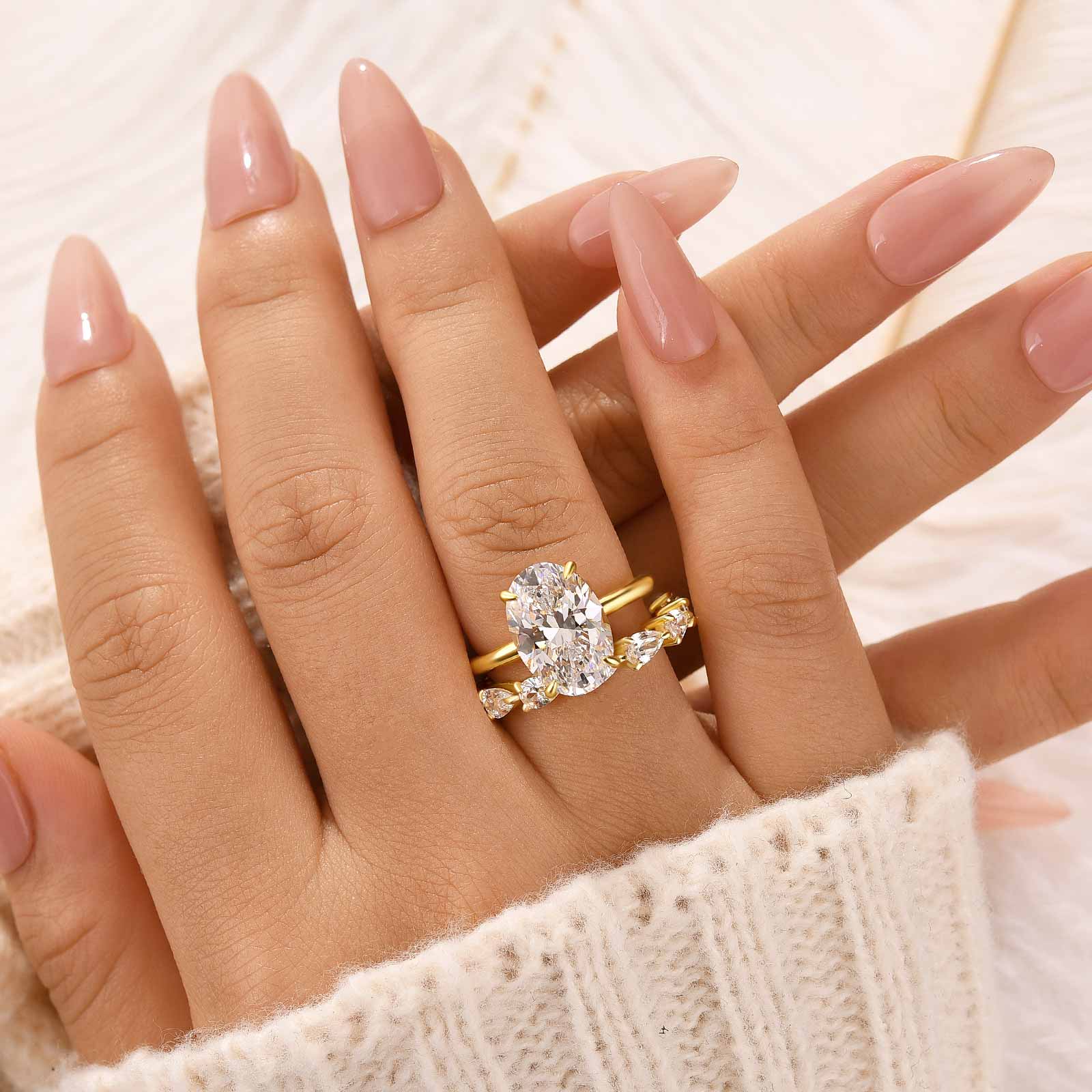 Elegant 5.5Ct Oval Cut Yellow Gold Wedding Ring Set with Pear Cut Band for Women