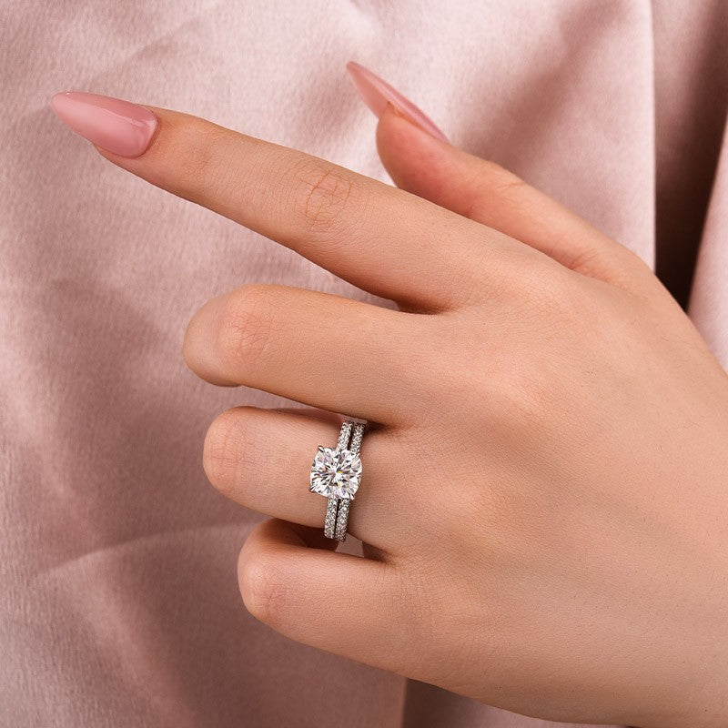 Moissanite 2.5Ct Cushion Cut White Gold Bridal Wedding Ring Set - louilyjewelry