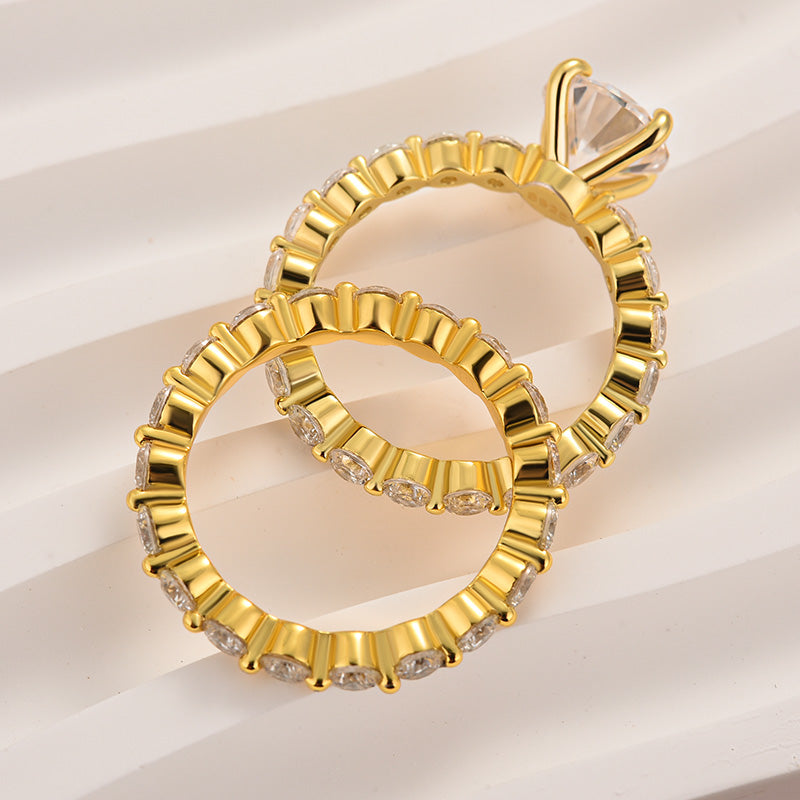 Moissanite 2.0 Carat Round Cut Wedding Ring Set With Eternity Wedding Band - louilyjewelry