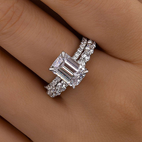 Louily Classic Emerald Cut Wedding Ring Set