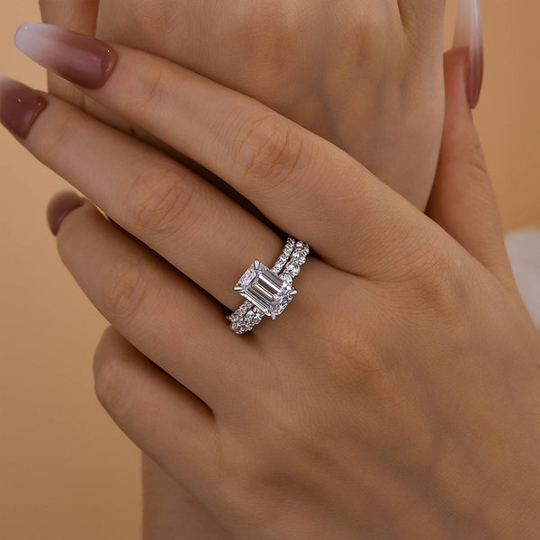 Louily Classic Emerald Cut Wedding Ring Set