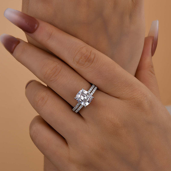 Louily Sparkle Emerald Cut 3PC Wedding Set For Women In Sterling Silver