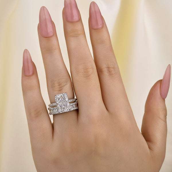 Louily Sparkle Emerald Cut 3PC Wedding Set For Women In Sterling Silver