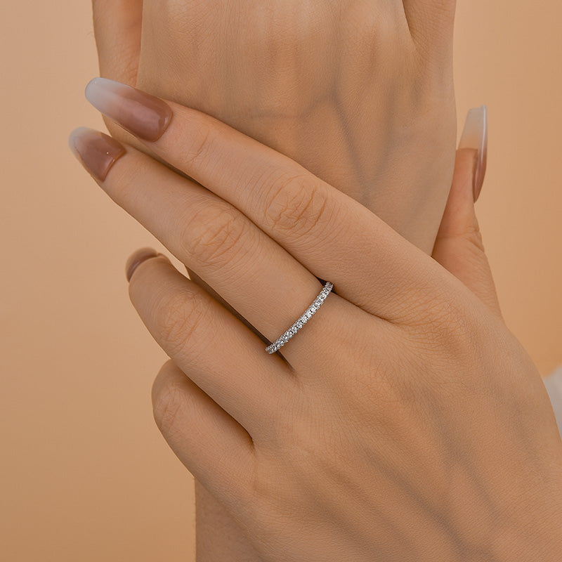 Louily Classic Full Eternity Thin Wedding Band For Women In Sterling Silver - louilyjewelry