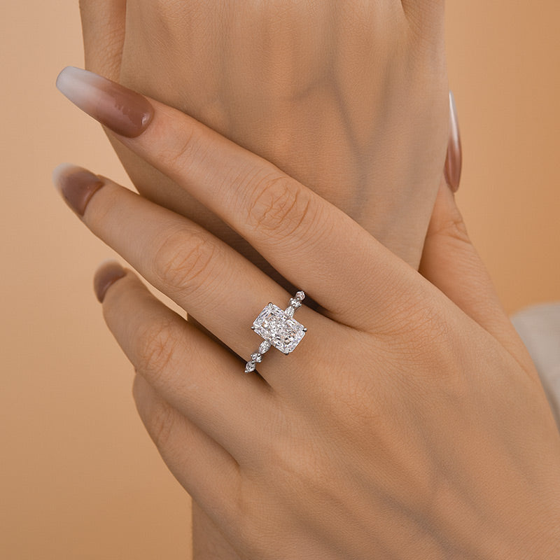 Louily Sparkle Radiant Cut Engagement Ring For Women In Sterling Silver - louilyjewelry